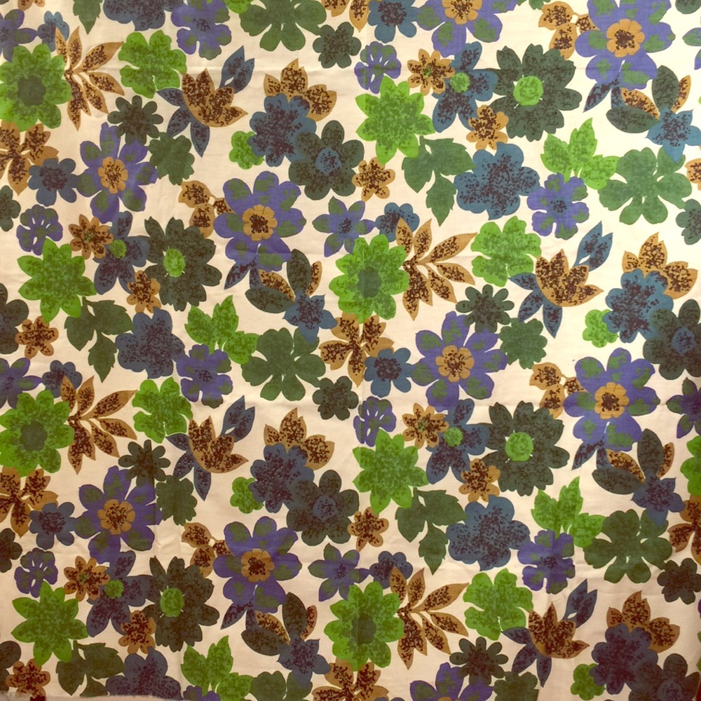 Mid-century Vintage fabric blue/green/tan/cream